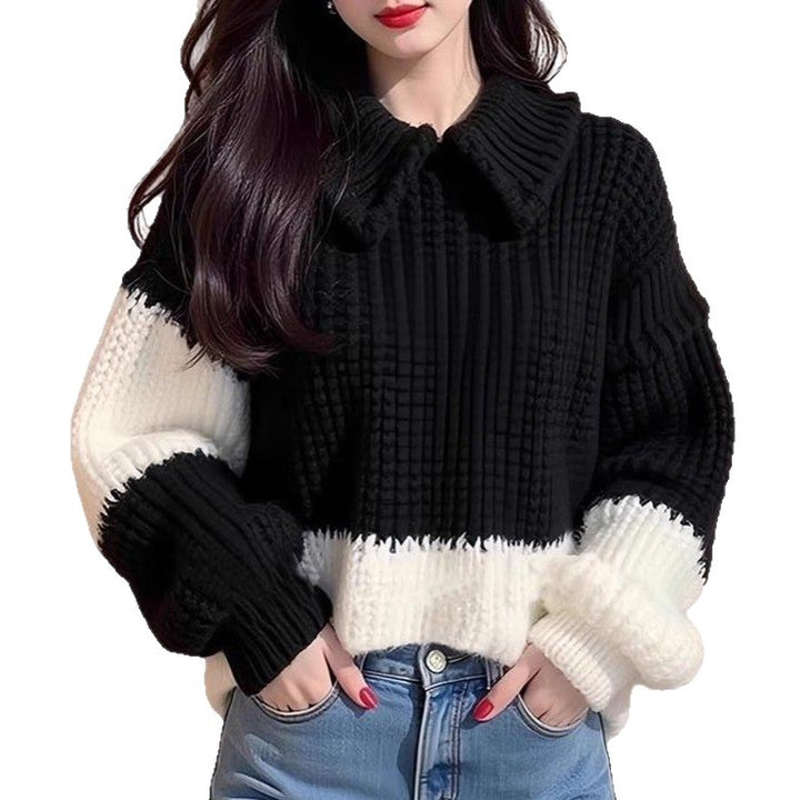 Damen Modischer Strickpullover mit schickem Kragen Drune