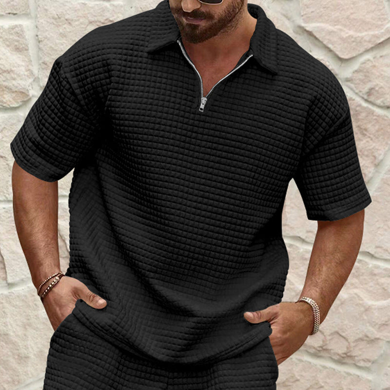 Herren Kurzarm-Polohemd mit halber Reißverschlussstruktur und luftiger Textur Drune