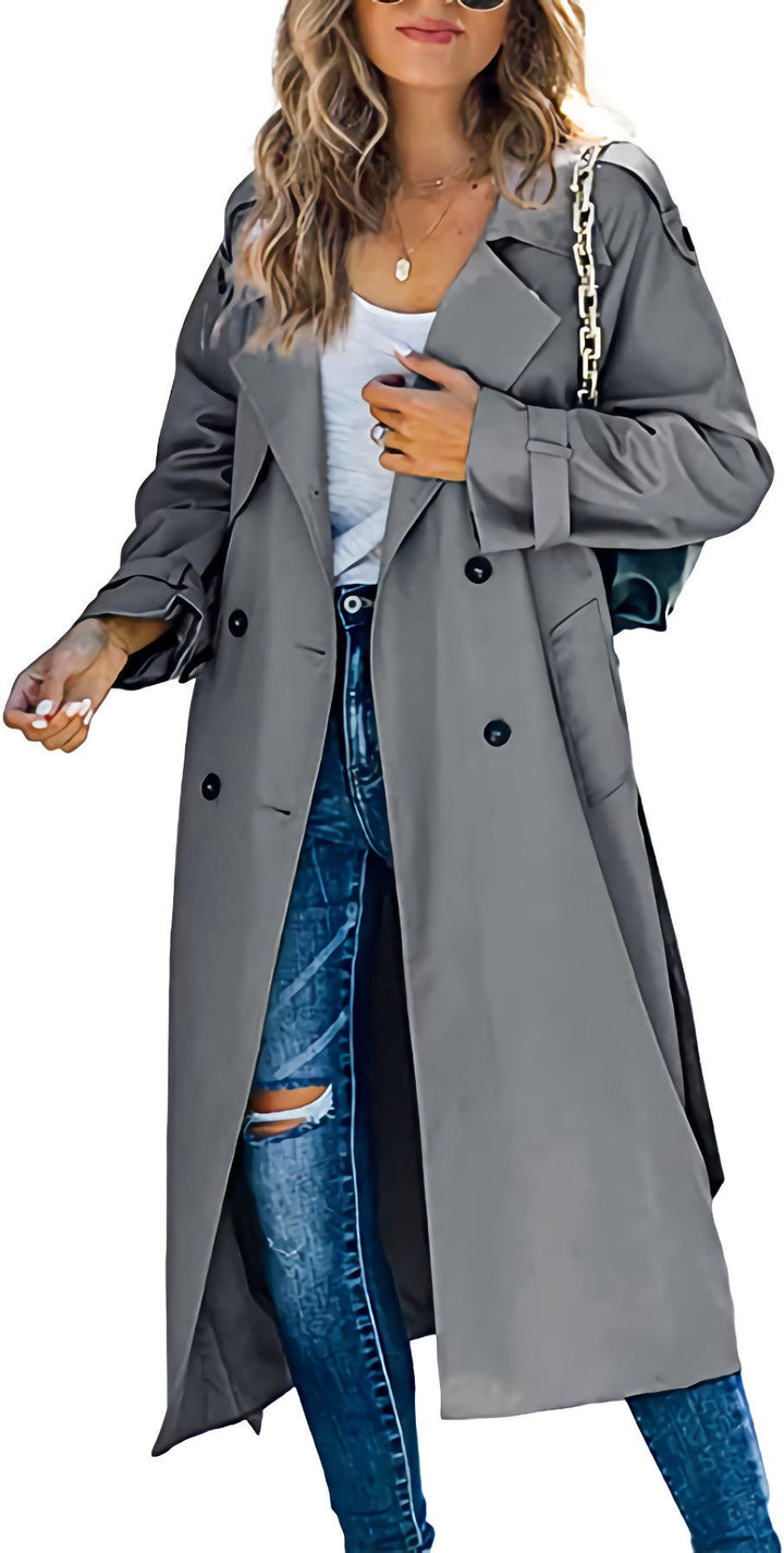Damen legerer Trenchcoat mit Gürteldesign und stylischen Knöpfen Drune