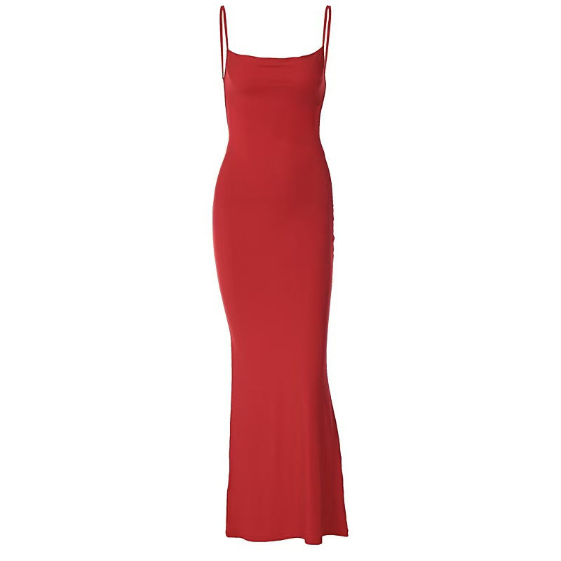 Damen Formschmeichelndes Maxikleid mit schmalen Trägern und elastischem Stoff Drune