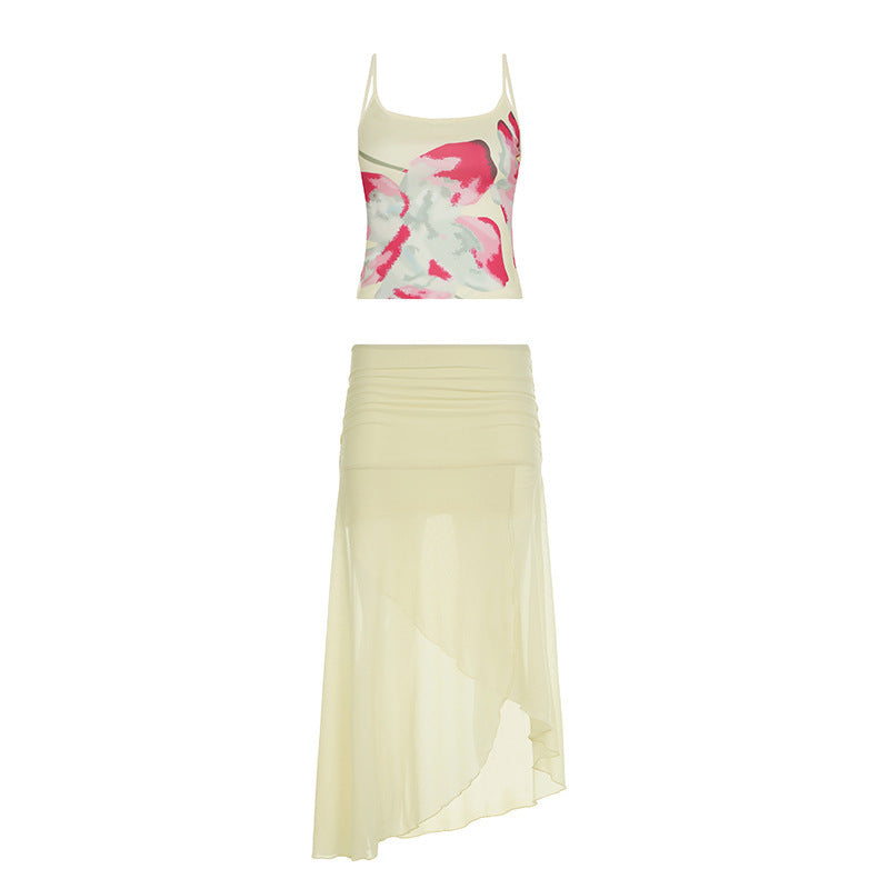 Damen asymmetrischer Chiffonrock mit elastischem Bund und Rüschendetails Drune