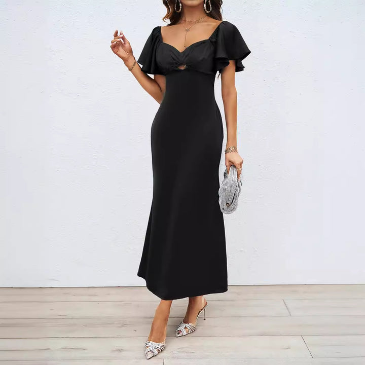 Damen Elegantes Off-Shoulder Maxikleid mit elastischem Rock und Rüschendetails Drune