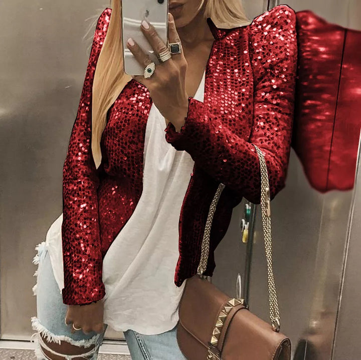 Damen Glamouröser Paillettenjacke mit schimmerndem Effekt und figurbetontem Schnitt Drune