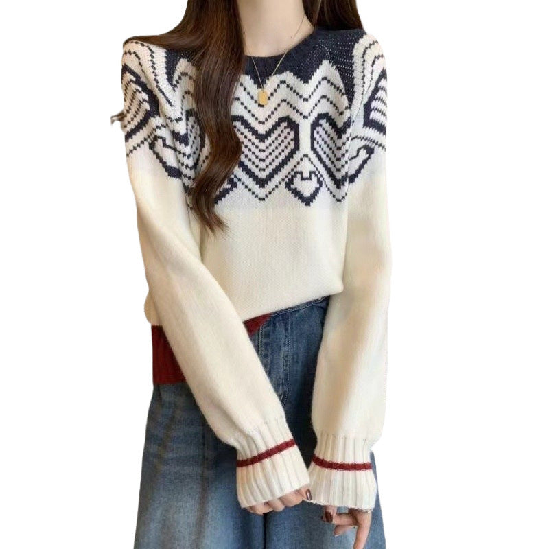 Damen gemütlicher Strickpullover mit grafischem Muster Drune