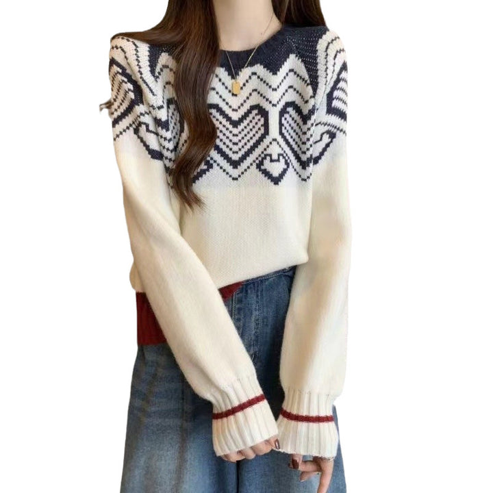 Damen gemütlicher Strickpullover mit grafischem Muster Drune
