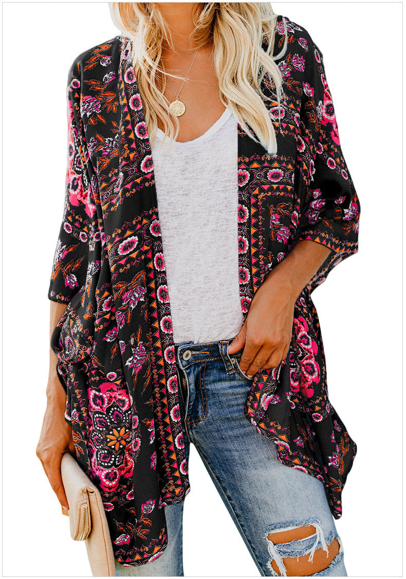 Damen luftiger Kimono mit floralem Muster Drune