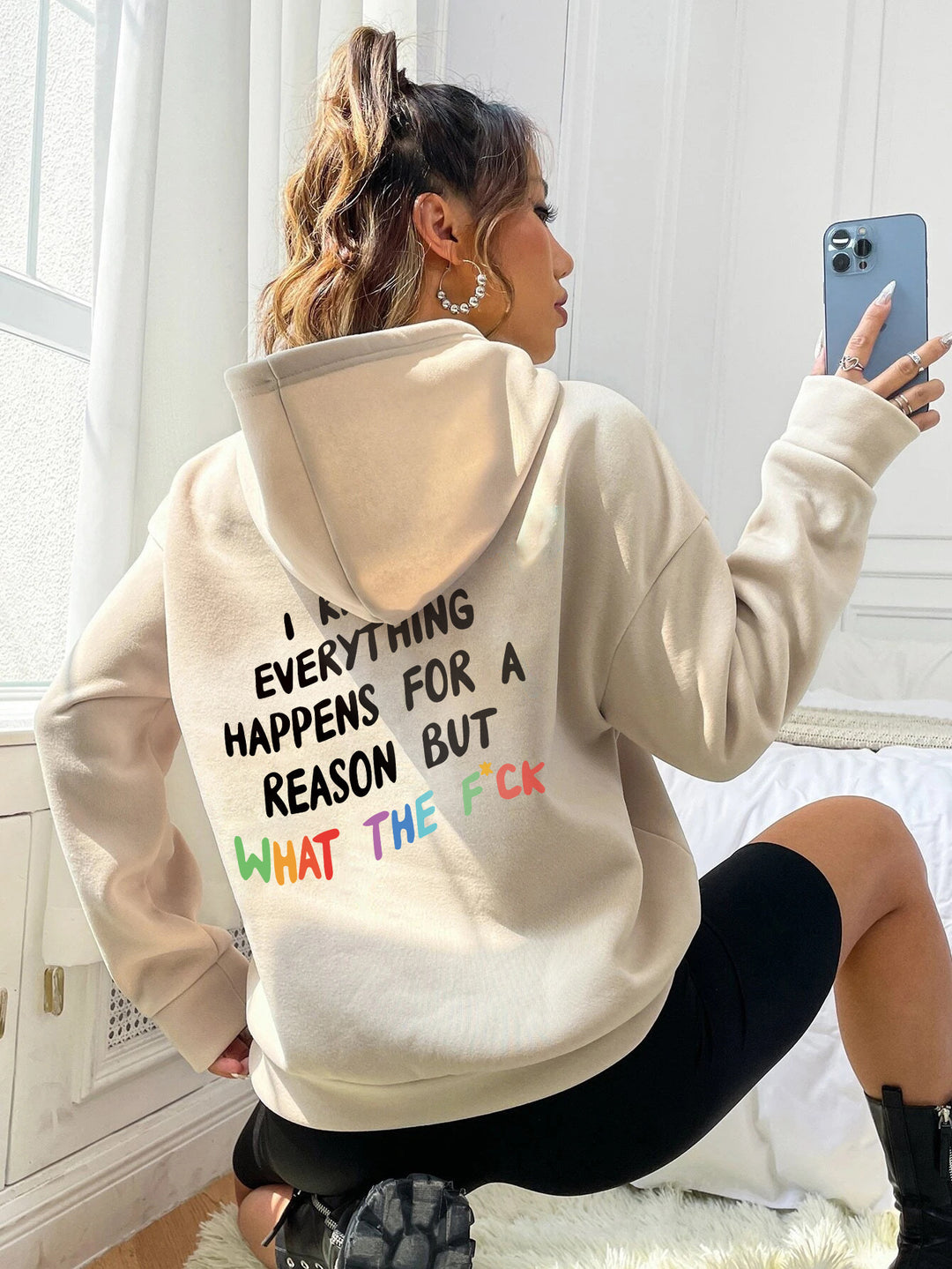 Damen Kapuzenpullover mit inspirierendem Schriftzug und lockerer Passform Drune
