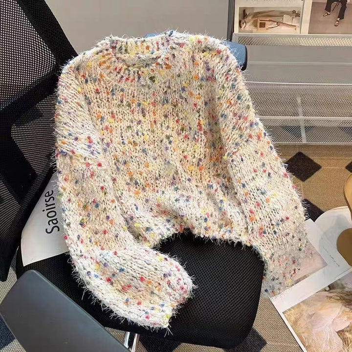 Damen modischer Pullover mit buntem Strukturstrick und Rundhalsausschnitt Drune