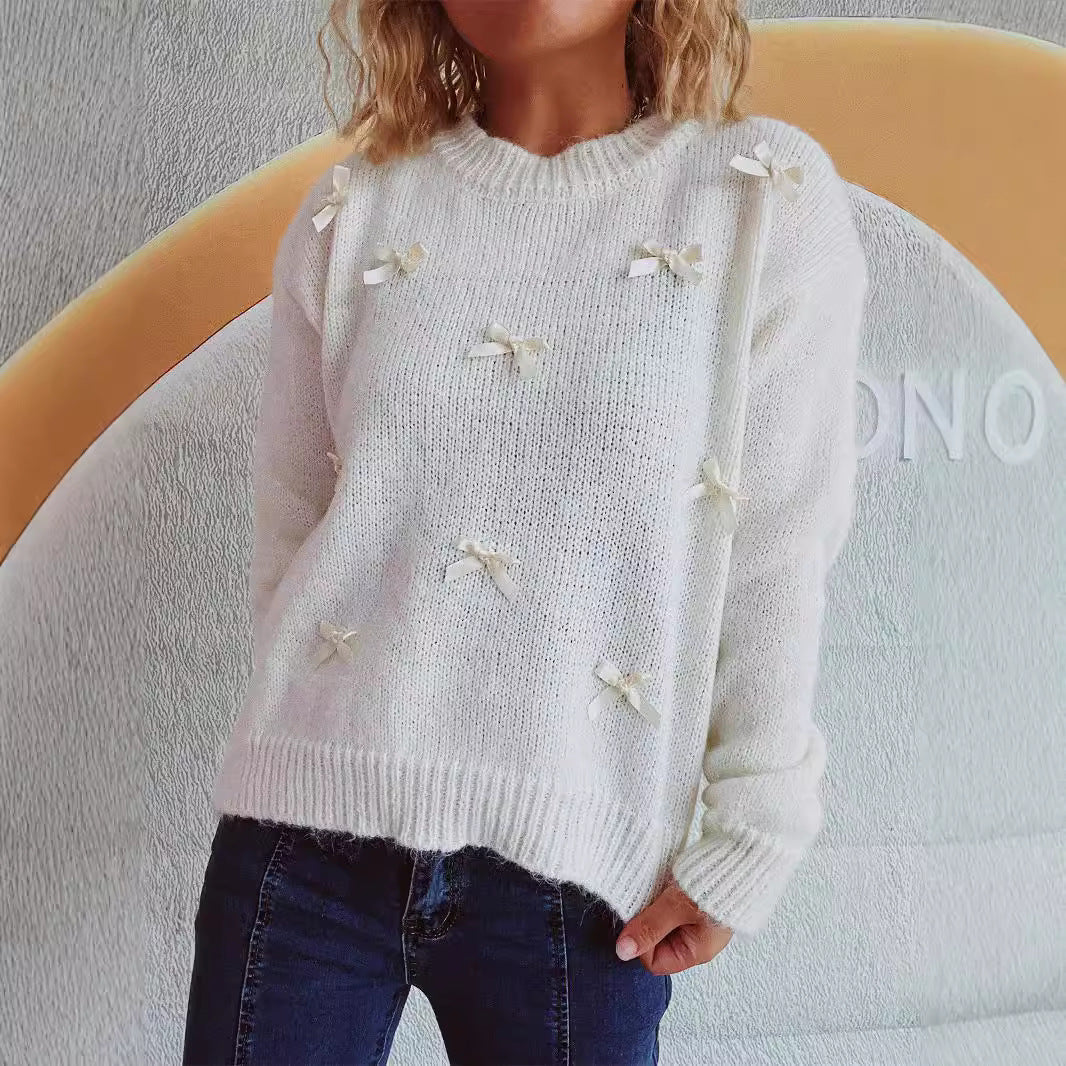 Damen Strickpullover mit verspielten Schleifenakzenten Drune