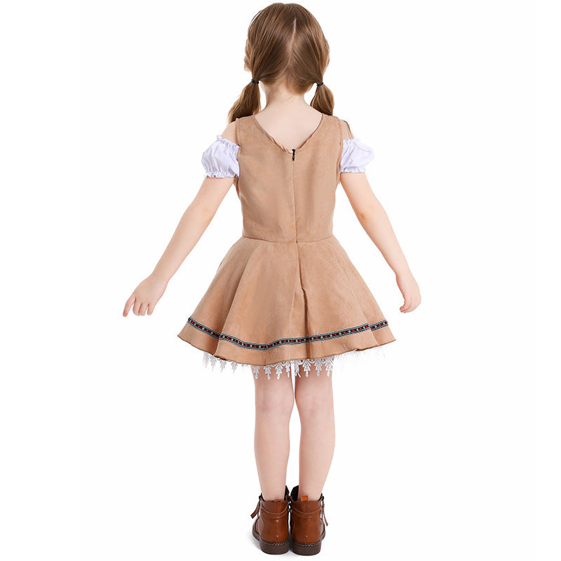 Damen nan traditionelles Kinderdirndl mit Schnürmieder, Spitzenunterrock und dekorativer Schürze Drune