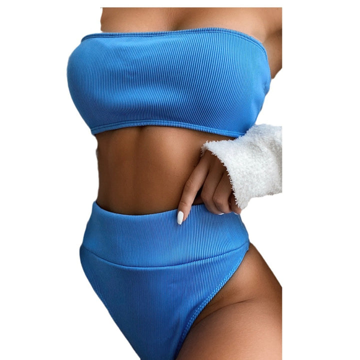 Damen Hochgeschnittener Bandeau-Bikini mit Rippstruktur Drune
