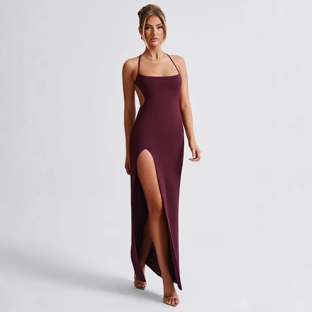 Damen Elegantes Maxikleid mit seitlichem Schlitz und dünnen Trägern Drune