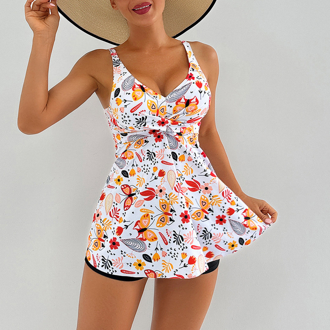 Damen Strandkleid mit floralem Wickeldesign und raffinierten Rüschendetails Drune