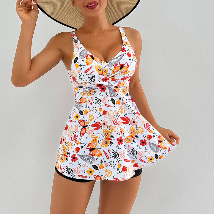 Damen Strandkleid mit floralem Wickeldesign und raffinierten Rüschendetails Drune