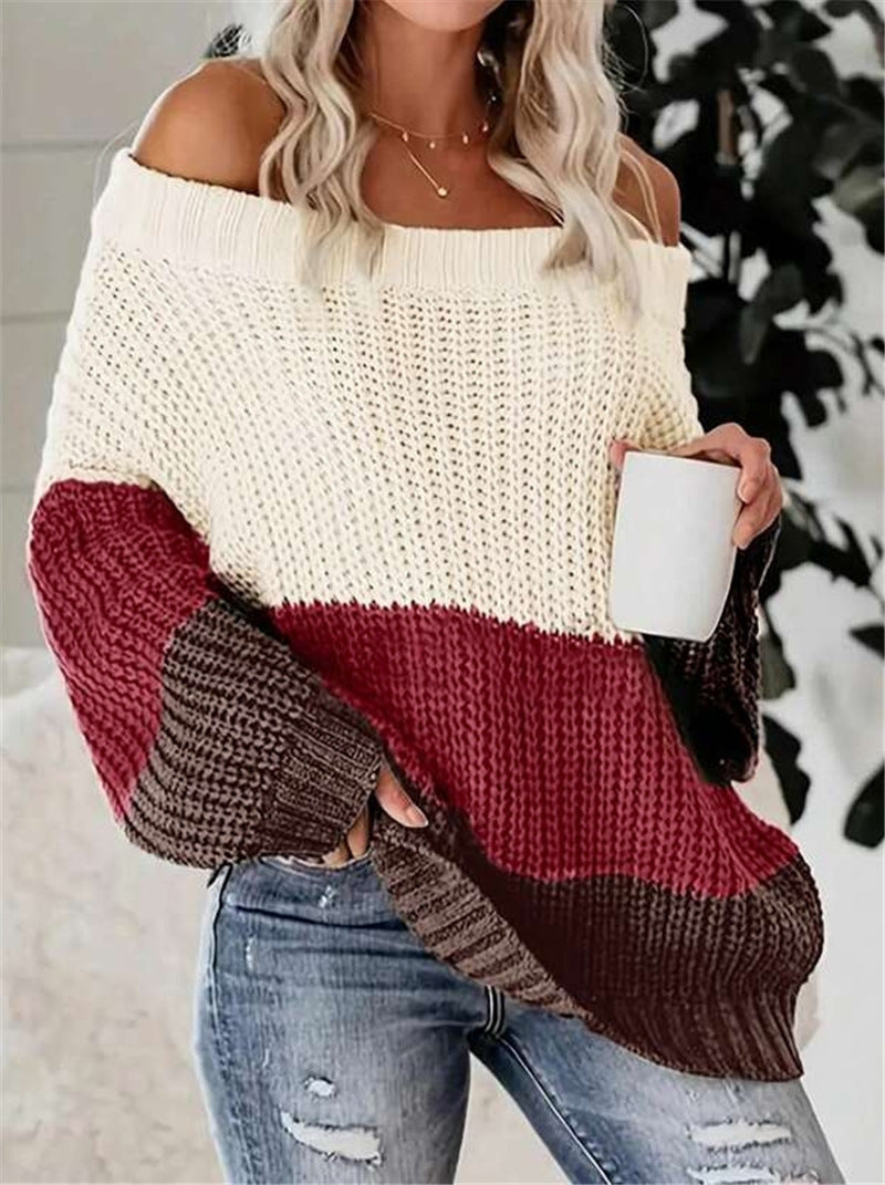 Damen Oversized Strickpullover mit lässigem Schnitt und offener Schulter Drune