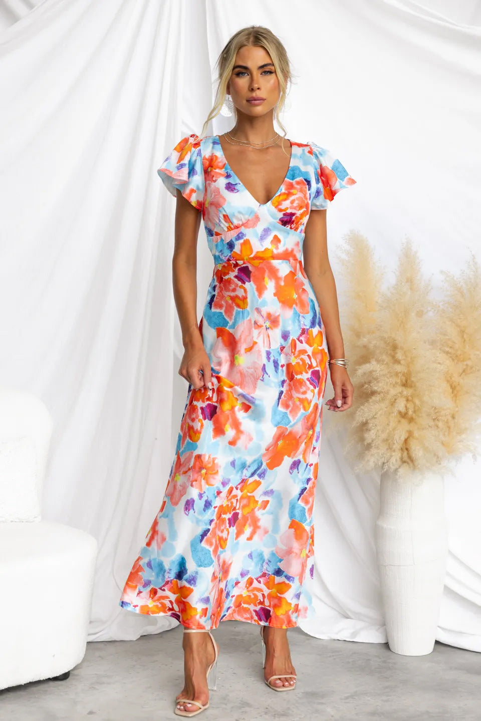 Damen Maxi-Kleid mit floralem Design und fließender Silhouette Drune
