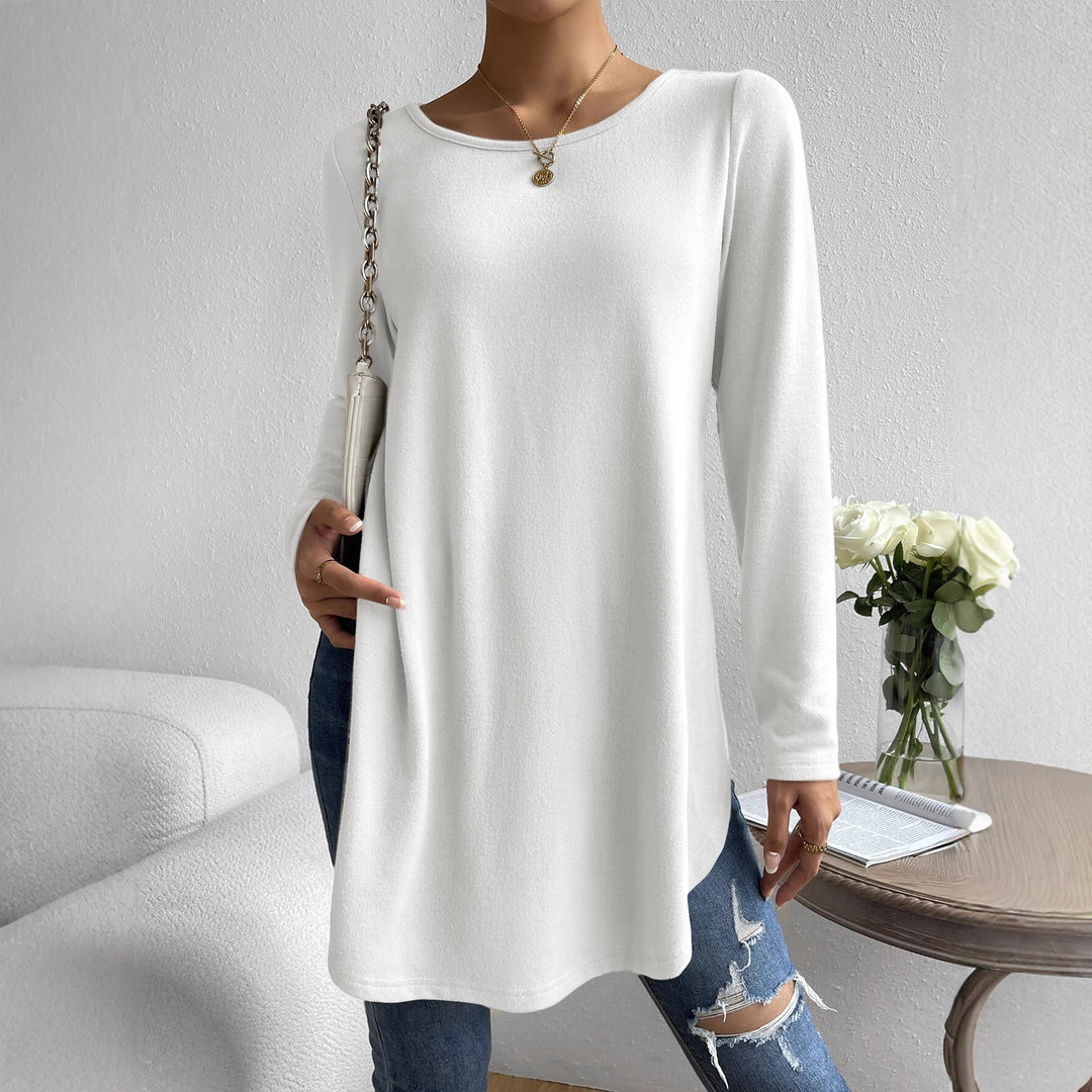 Damen lässiges Longsleeve-T-Shirt mit asymmetrischem Saum und bequemem Rundhalsausschnitt Drune