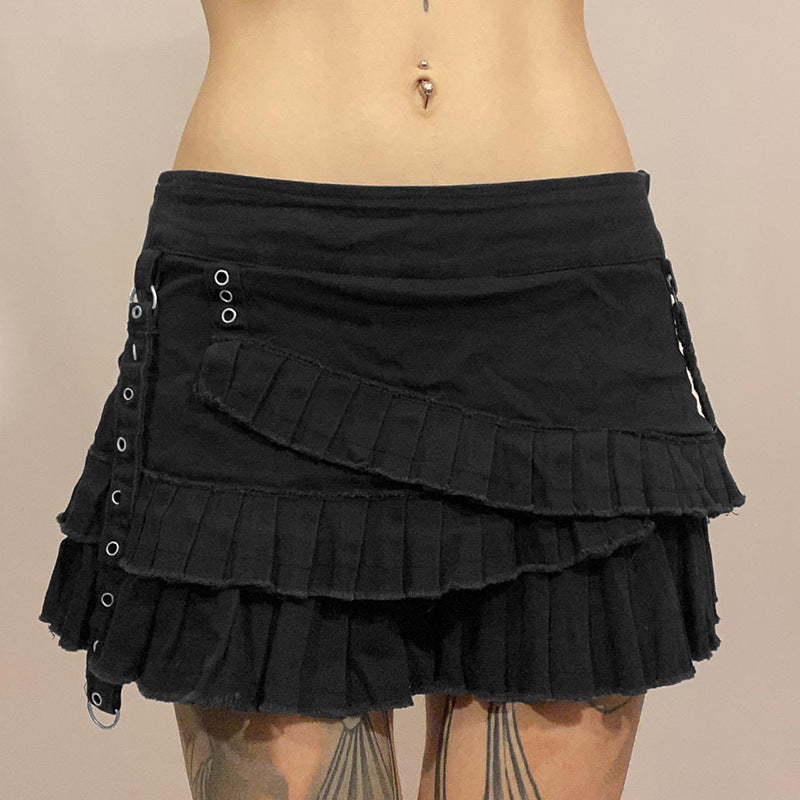Damen Rüschenrock im lässigen schwarzen Design mit asymmetrischem Schnitt Drune