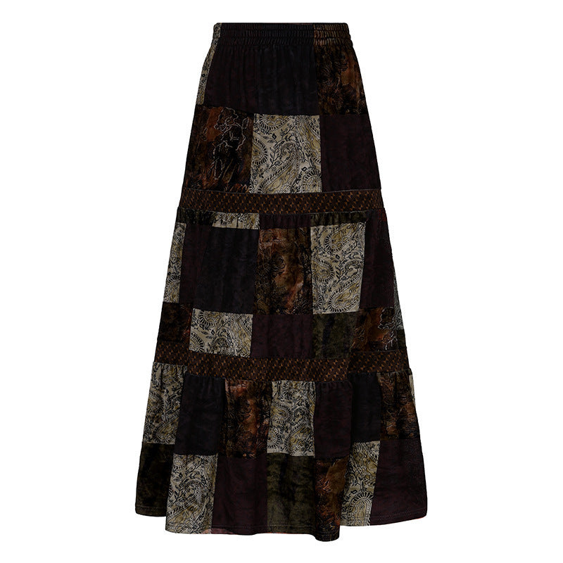 Damen Maxirock mit floralen Patchwork-Mustern und voluminösem Saum Drune