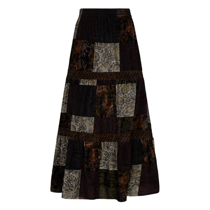 Damen Maxirock mit floralen Patchwork-Mustern und voluminösem Saum Drune