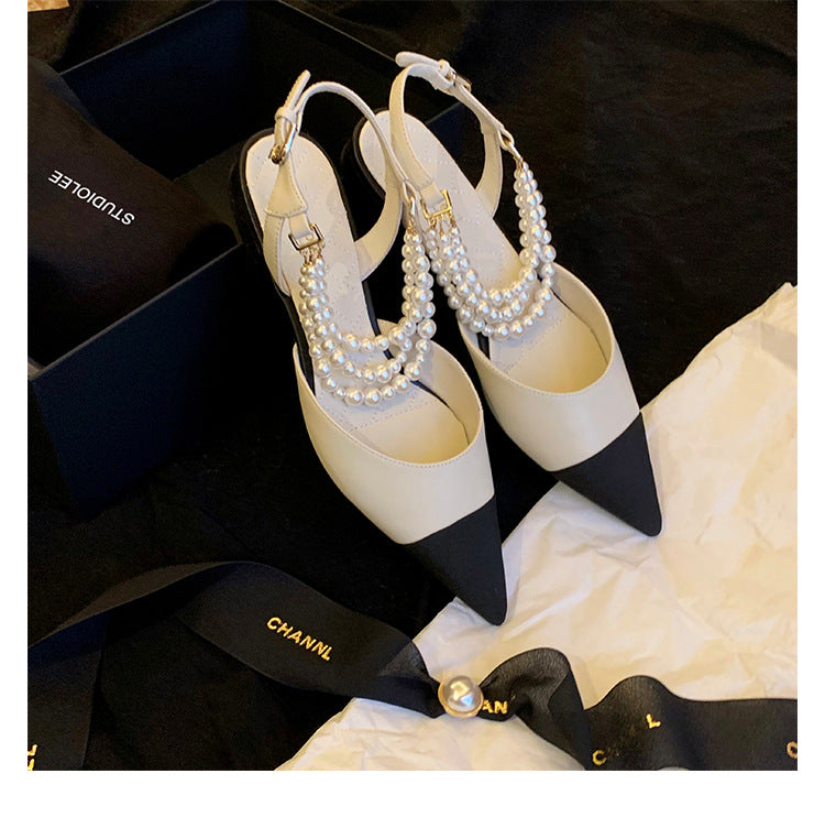Damen Sling-Pumps mit eleganter Perlenapplikation und spitz zulaufender Form Drune