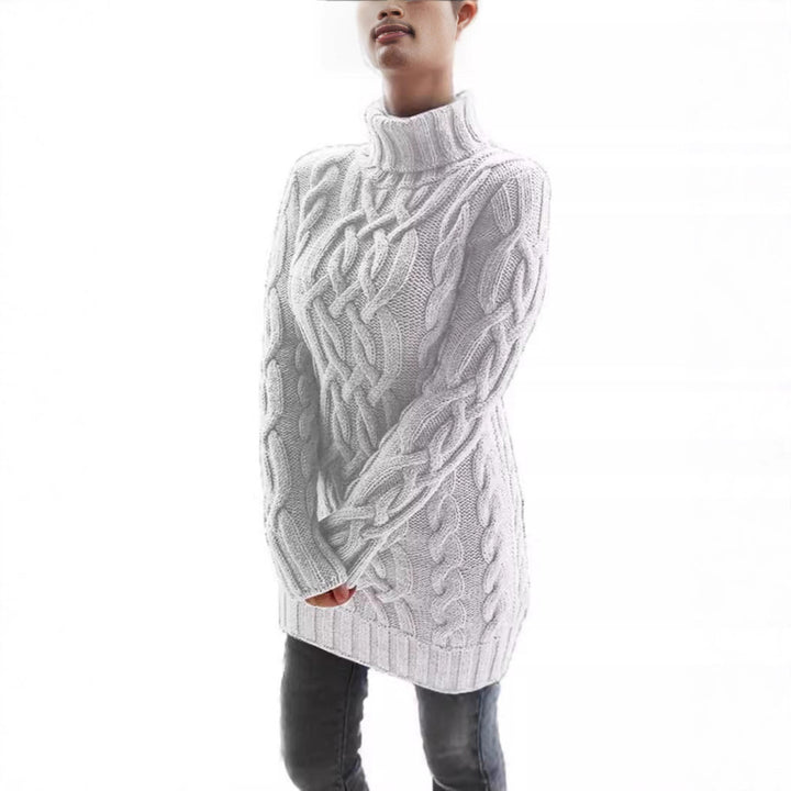 Damen Grobstrickpullover mit hohem Kragen und Zopfmuster Drune