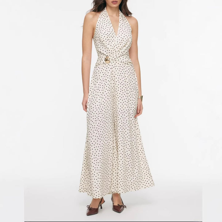 Damen eleganter Jumpsuit mit tiefem Ausschnitt und schwingendem Bein Drune
