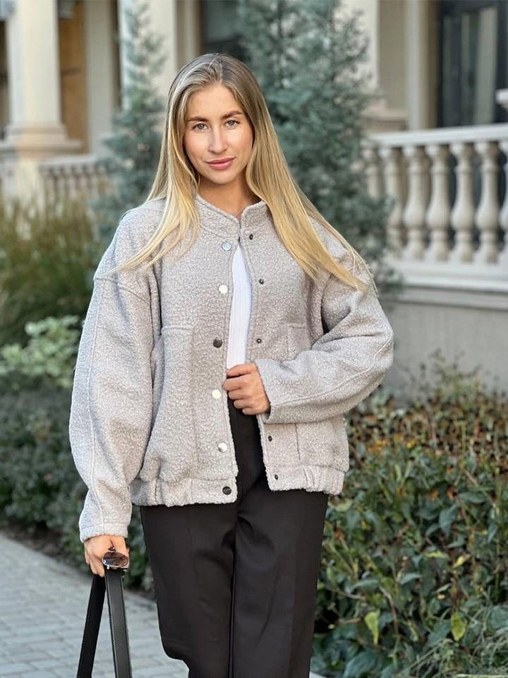 Damen Oversized Fleecejacke mit Druckknöpfen und praktischen Taschen Drune