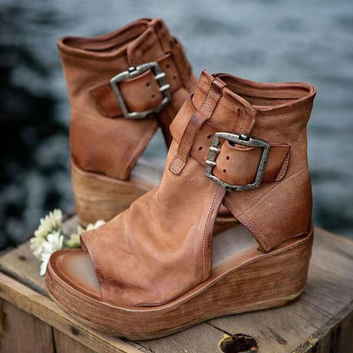 Damen Wedge-Sandalen mit modischer Schnallenverzierung und rutschfester Sohle Drune