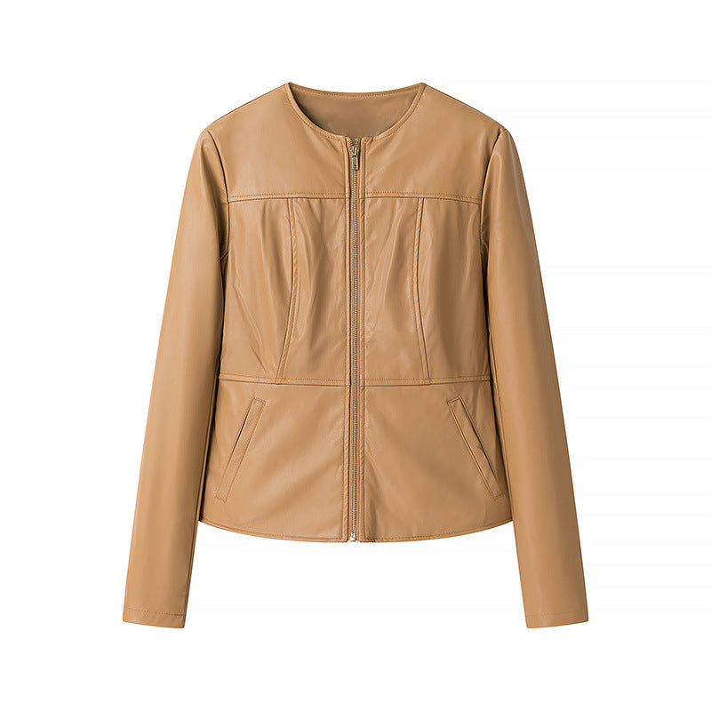 Damen modische Kunstlederjacke mit strukturierter Oberfläche und praktischen Taschen Drune