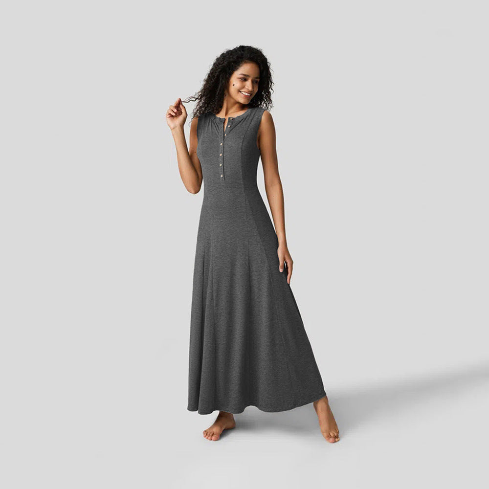 Damen Maxikleid mit Knopfleiste und figurfreundlichem Schnitt Drune