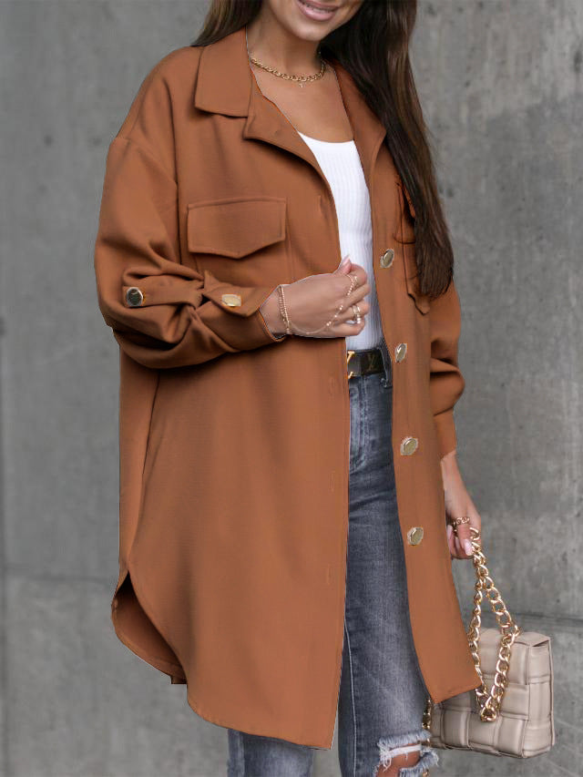 Damen Oversized Hemdjacke mit praktischen Taschen und modischem Schnitt Drune