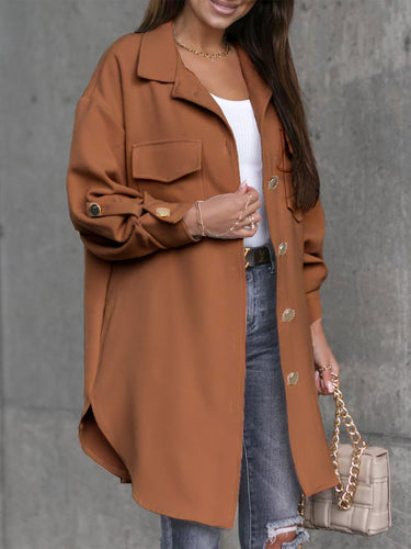 Damen Oversized Hemdjacke mit praktischen Taschen und modischem Schnitt Drune