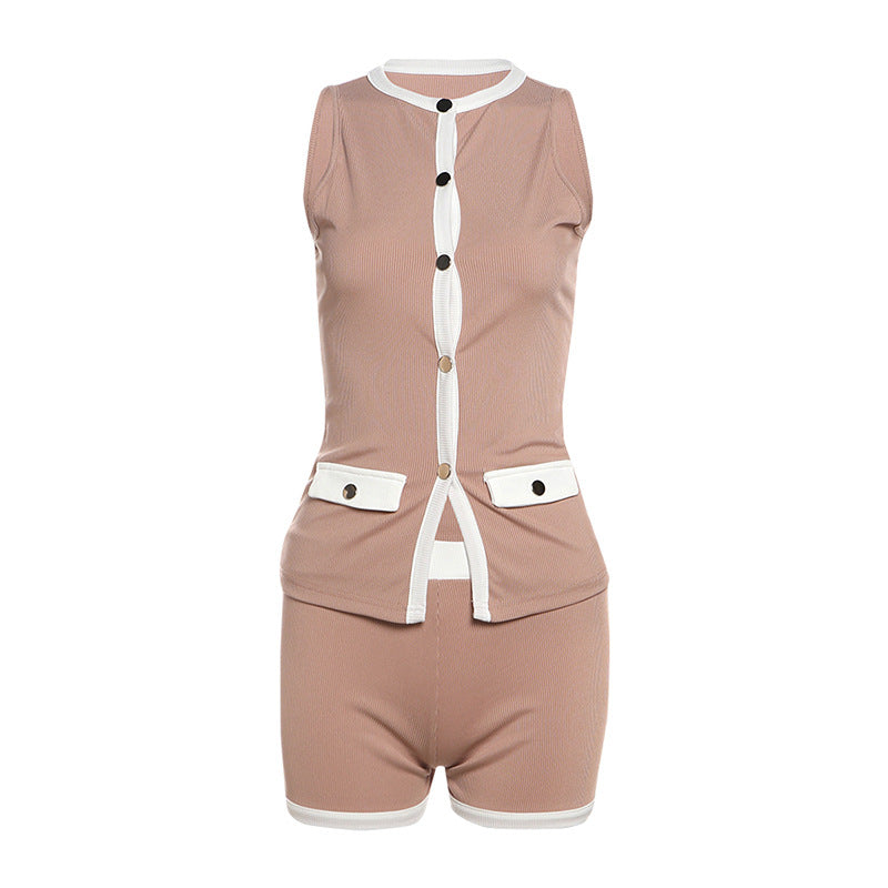Damen Sportlicher romper mit knopfbeschlägen und Taschen Drune