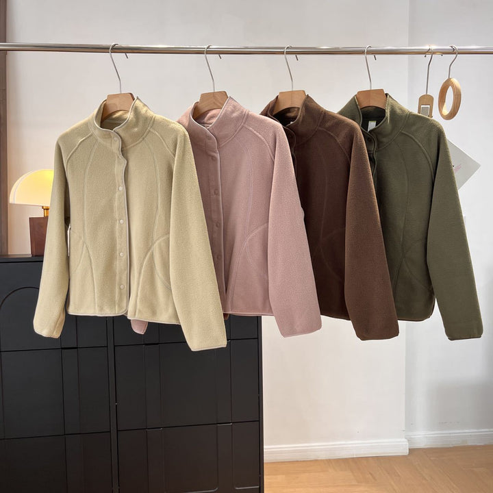 Damen Fleecejacke mit hohem Kragen und Druckknöpfen Drune
