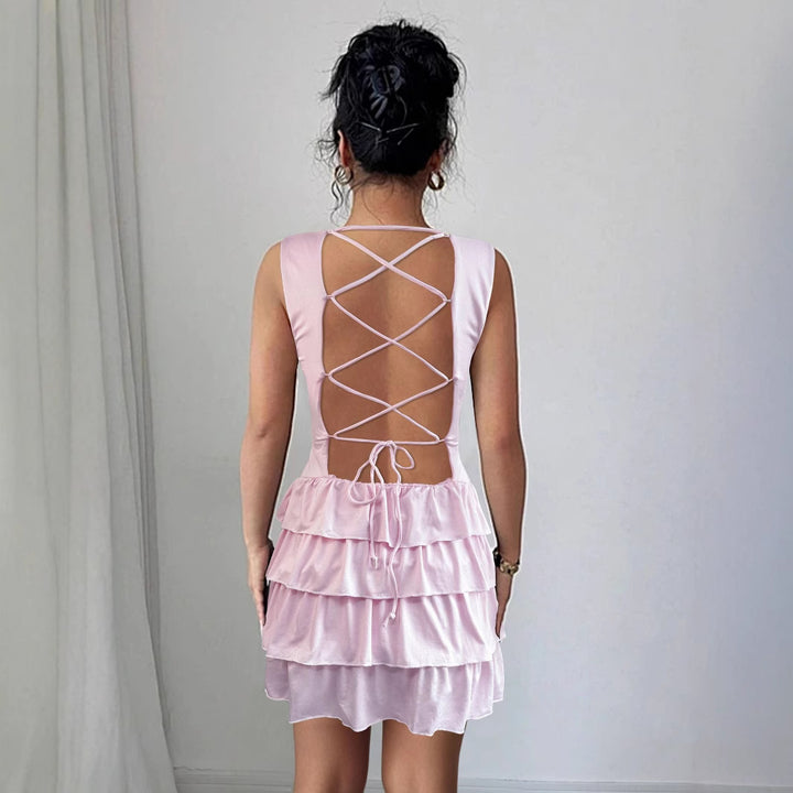 Damen Sommerliches Rüschenkleid mit figurbetontem Oberteil und schwingendem Saum Drune