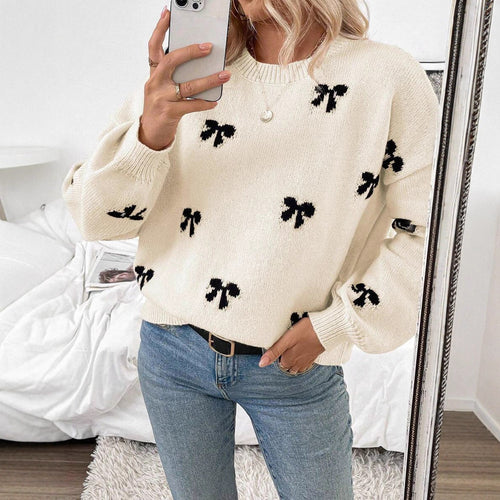 Damen Strickpullover mit dekorativem Schleifenmuster Drune