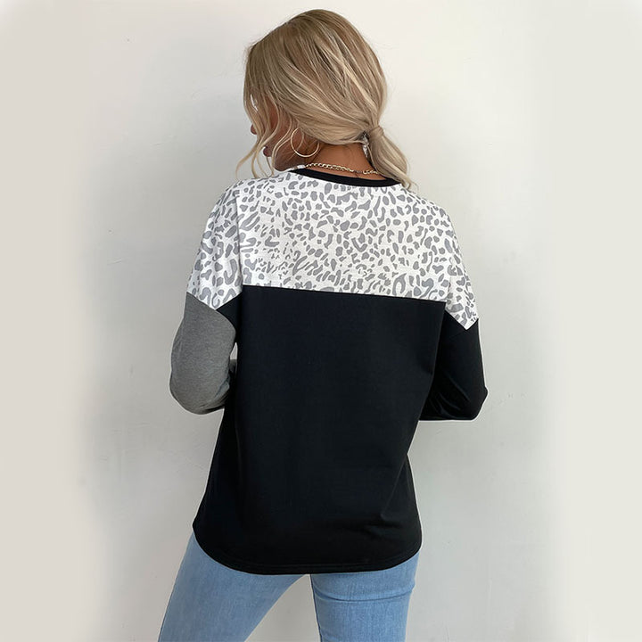 Damen modisches Langarmshirt mit kreativem Leoprint und Blockstreifen Drune