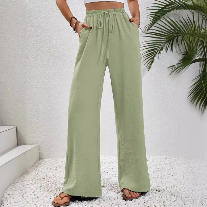 Damen elegante weite Hose aus leichtem Baumwollgemisch mit Gummizug Drune