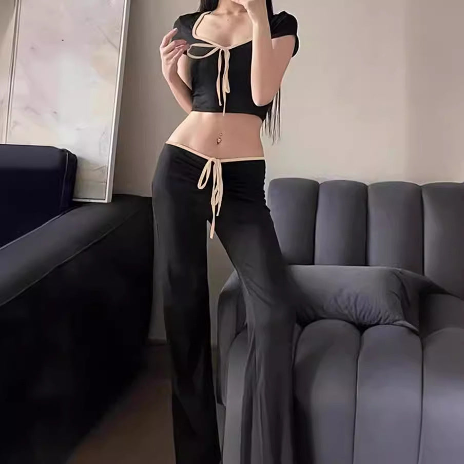 Damen modisches cropped Oberteil mit weitem Hosenansatz Drune