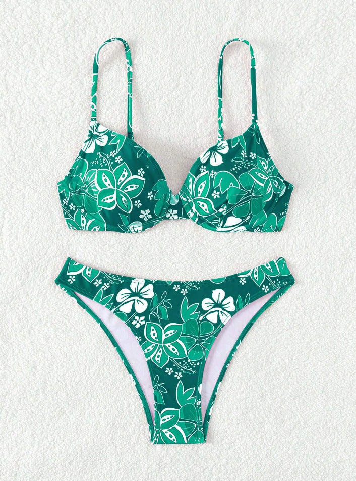 Damen gepolsterter Triangel-Bikini mit floralem Design und verstellbaren Trägern Drune