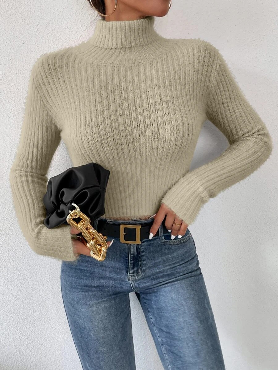 Damen Feinstrickpullover mit Stehkragen und modernem Rippdesign Drune