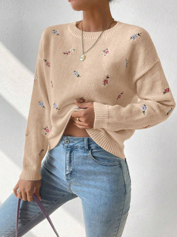 Damen festlicher Pulli mit floralen Stickereien und lässigem Schnitt Drune