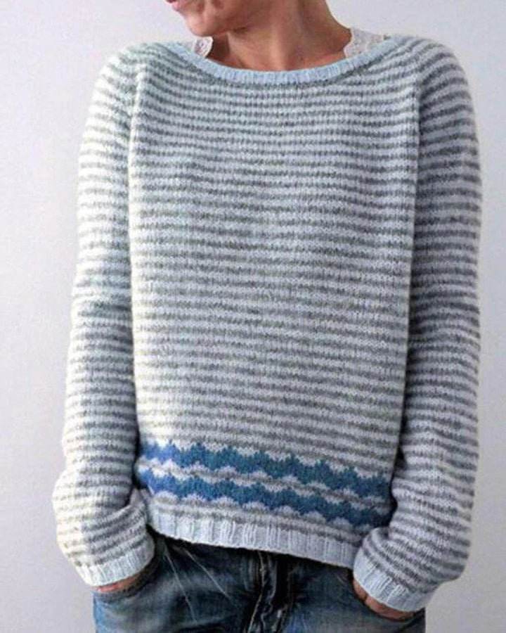 Damen nan gemusterter Norwegerstrickpullover mit weitem Rundhalsausschnitt und lässigem Oversize-Schnitt Drune