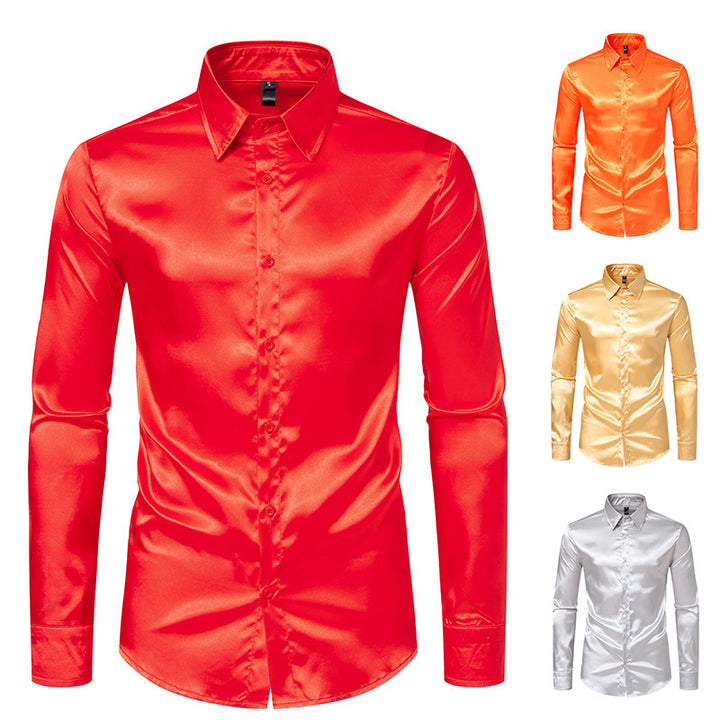 Herren Elegantes Satin-Hemd mit modernem Kragen und feiner Textur Drune