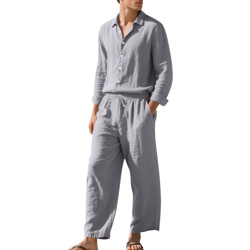 Herren nan Leichtes Leinen Hemd und Hose Set mit Kordelzug und weitem Schnitt Drune