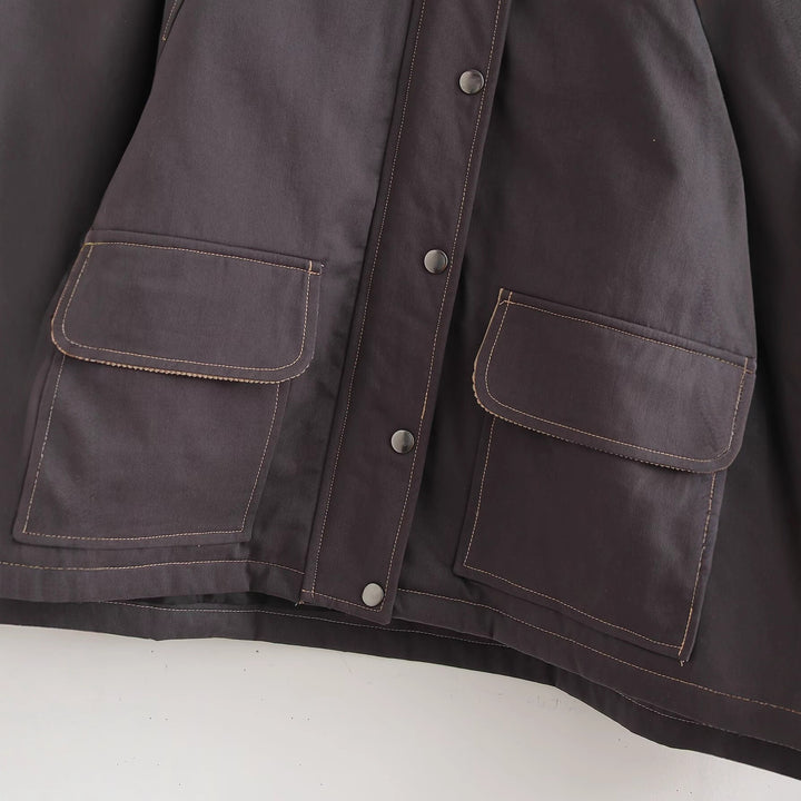Damen lässige Übergangsjacke mit stylishem Cordkragen und praktischen Taschen Drune