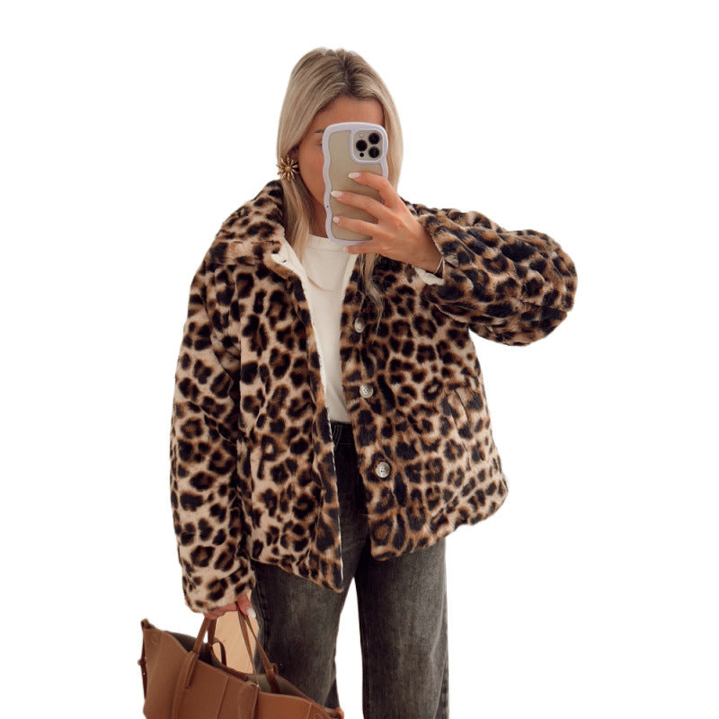 Damen Kunstfelljacke mit modischem Leopardenmuster und komfortablem Schnitt Drune