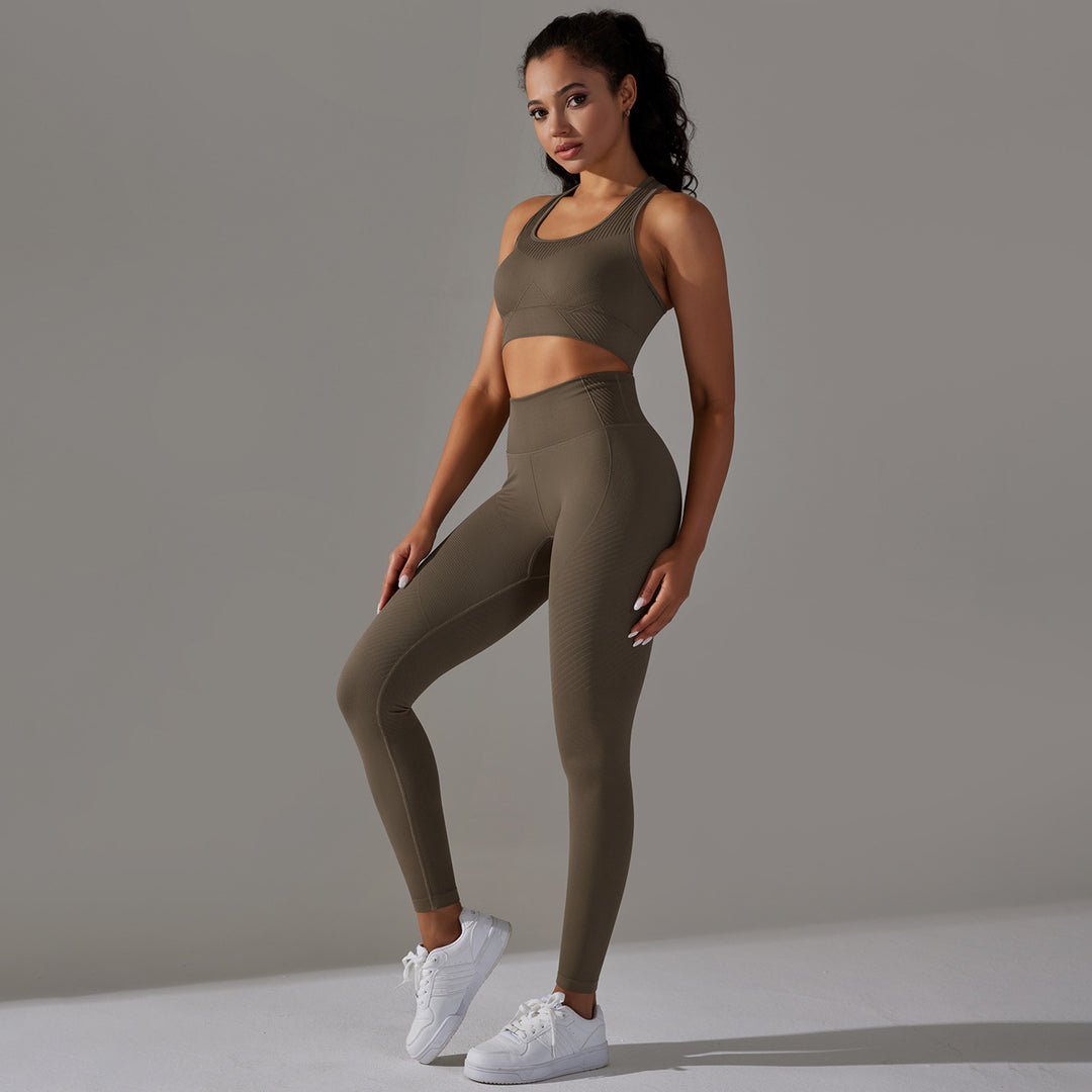 Damen Sport-BH und Hochbund-Leggings Set mit nahtloser Verarbeitung und atmungsaktiven Eigenschaften Drune