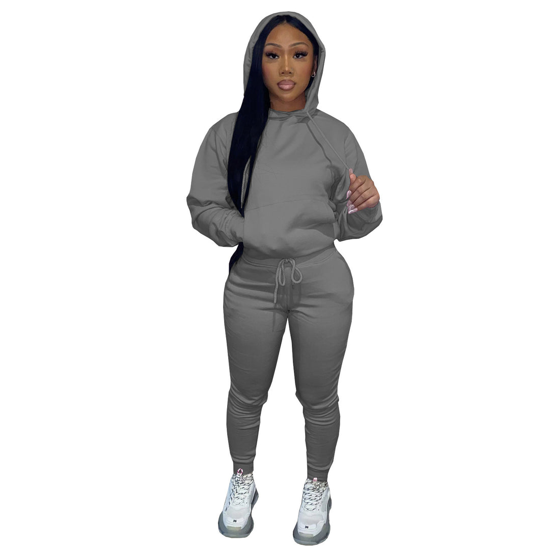 Damen nan Kapuzen-Lounge-Set mit Kängurutasche taillierter Jogginghose und Bündchen Drune